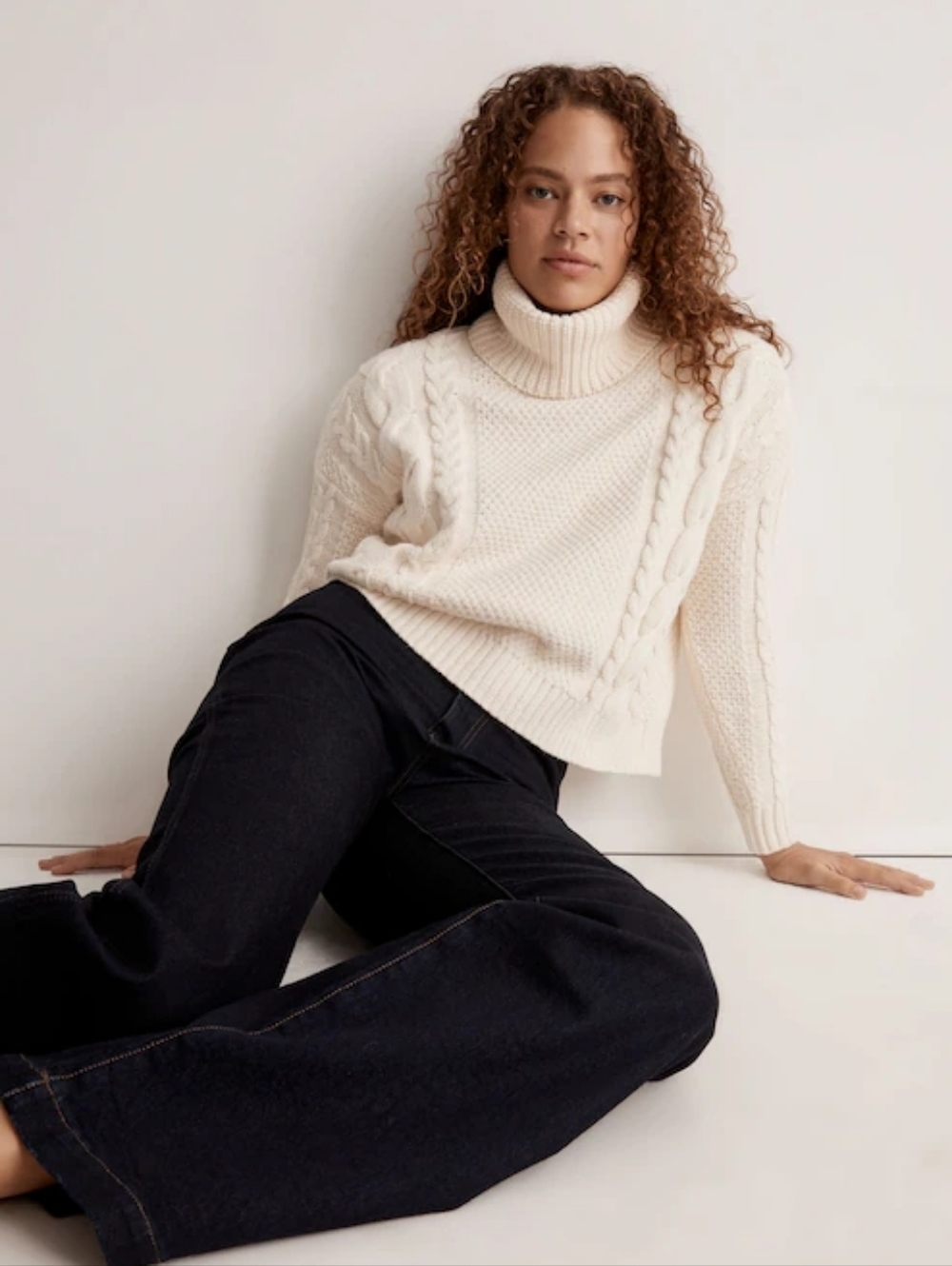 Madewell Turtleneck Cable-Knit Sweater in Cream